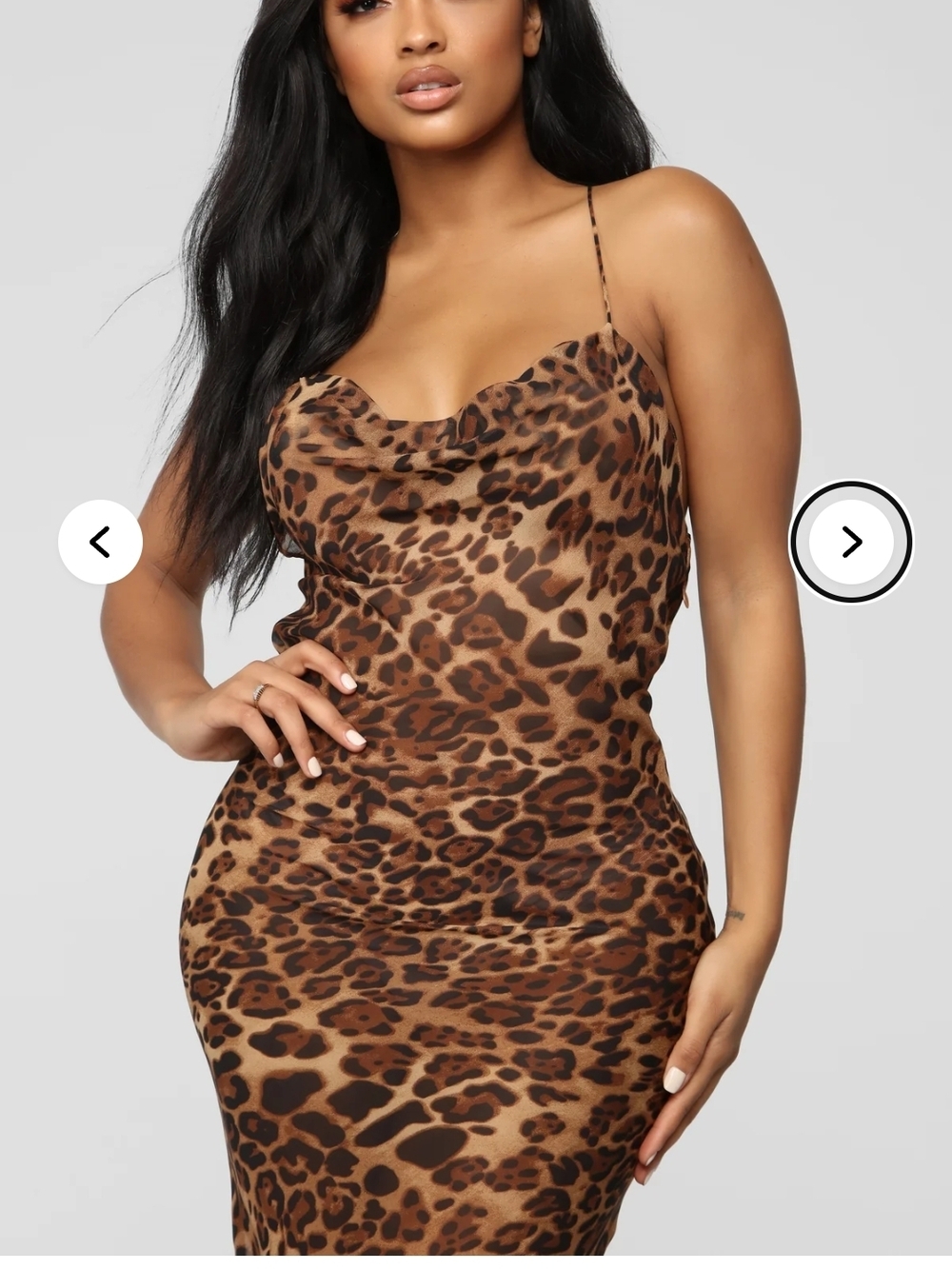 Fashion Nova Leopard Print Cowl Midi Dress - Brown/Tan - Picture 3 of 9